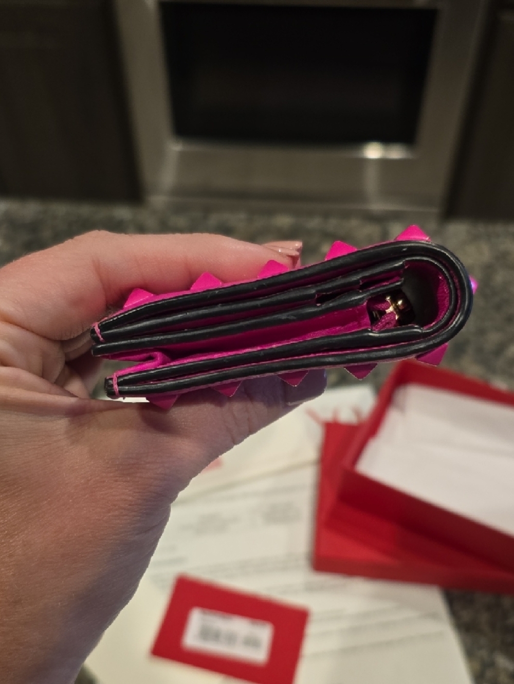 Valentino Hot Pink Rockstud Leather Wallet - Picture 4 of 16